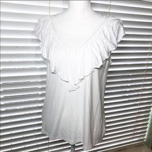 Style & Co White Ruffled Sleeveless Top Sz M  B121